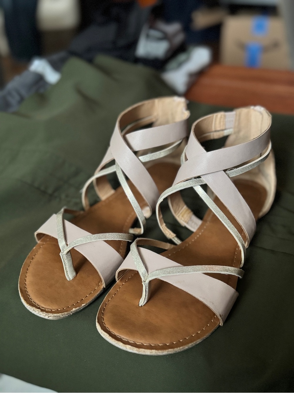 Women’s Strappy Gladiator Sandals in Light Beige